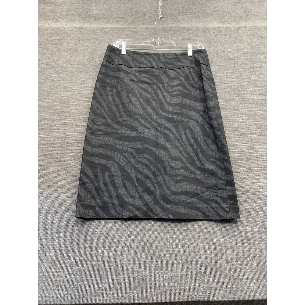 Light A Line Skirt Womens 6 Gray Zebra Print Cotton Stretch Back Zip Modern